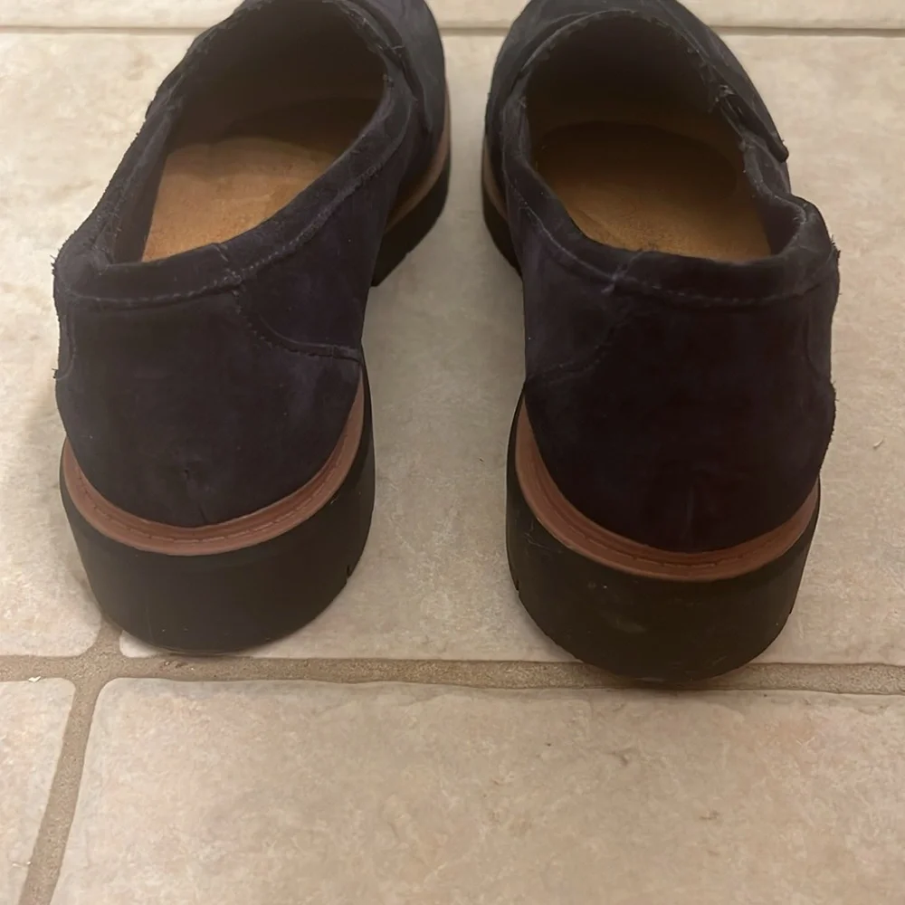 Navy Suede Clarks Westlynn Bella Leather Slip-On Loafers with Tassels Size 8.5 - Picture 5 of 16
